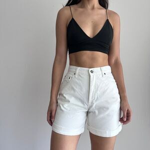 Vintage denim high rise mom shorts cuffed cream white